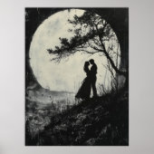 Poster Étreinte Romantique au Clair de Lune - Style Charb (Devant)