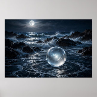 Poster Étude dans les vagues — Sphère de verre, océan écl