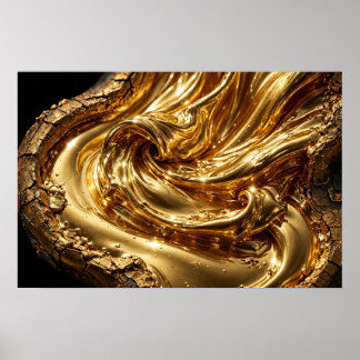 Poster Étude en or — Abstrait de tourbillon d'or fondu