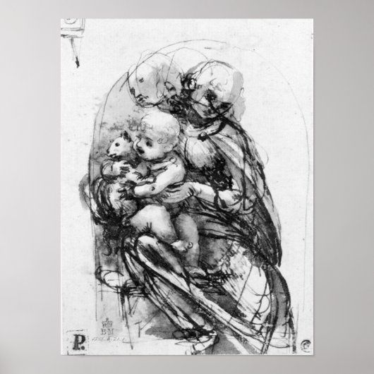 Poster Étude pour une Vierge avec un chat, c.1478-80 (Devant)