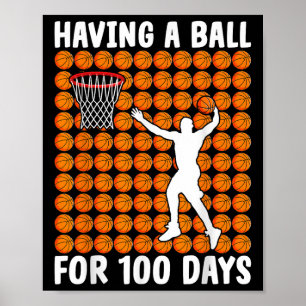 Poster Étudiant de basket-ball 100e jour ayant boule 100 