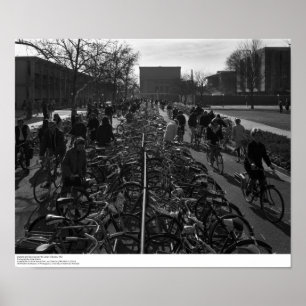 Poster Étudiants et bicyclettes près de la bibliothèque, 