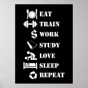 Poster Etudier train travail amour sommeil répétition - A