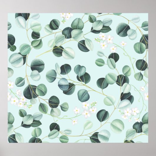 Poster Eucalyptus Bliss : Motif d'aquarelle turquoise. (Devant)