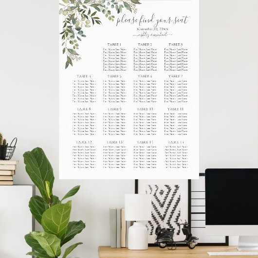 Poster Eucalyptus Botanique Sage Vert Mariage Siège (Bureau à domicile)
