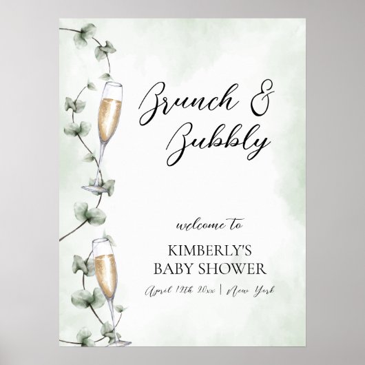 Poster Eucalyptus Brunch Baby shower Champagne Bienvenue (Devant)