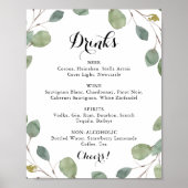 Poster Eucalyptus Calligraphy Mariage Boissons Menu Signe (Devant)