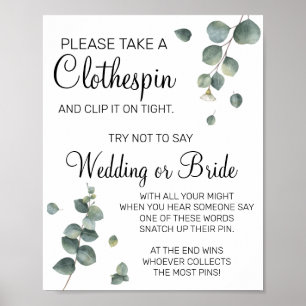 Poster Eucalyptus Clothespin signe de la douche nuptiale