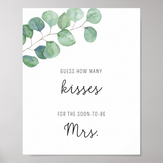 Poster Eucalyptus - Combien de baisers jeu de baby shower (Devant)