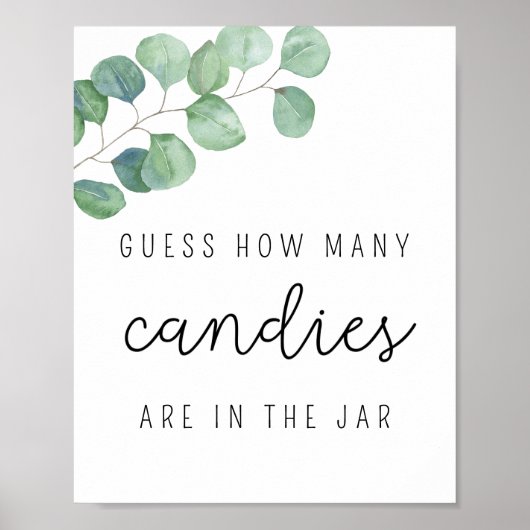 Poster Eucalyptus - Combien de bonbons baby shower jeu (Devant)