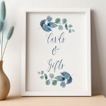 Poster Eucalyptus Dusty Aquarelle Cartes et cadeaux de ve<br><div class="desc">Les cartes et les cadeaux Eucalyptus sont signés par d'élégants feuilles de calligraphie et d'eucaluptus. Design botanique simple et sobre avec aquarelle feuillage et verdure dans un bleu gris-bleu poussiéreux vert. Parfait pour les eucalyptus et la mariage à thème de verdure botanique, douche nuptiale, baby shower etc. Veuillez naviguer dans...</div>