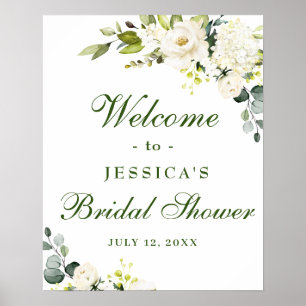 Poster Eucalyptus élégant Roses blanches Baby Shower