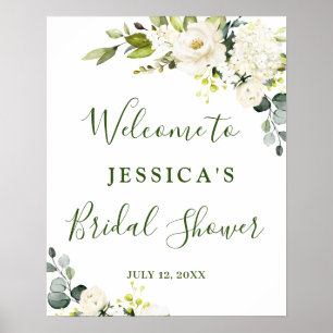 Poster Eucalyptus élégant Roses blanches Baby Shower