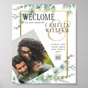 Poster Eucalyptus Feuille MARIAGE vert OR QR CODE