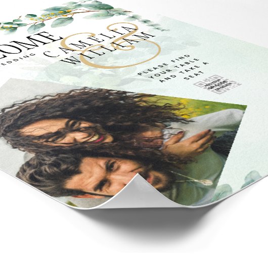 Poster Eucalyptus Feuille OR MARIAGE QR CODE BUDGET (Coin)