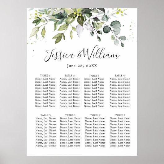 Poster Eucalyptus Floral 8 Tables Mariage SÉJOUR GRAPHIQU (Devant)