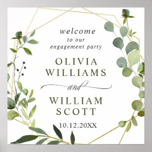 Poster Eucalyptus Floral Geometric Frame Engagement Party