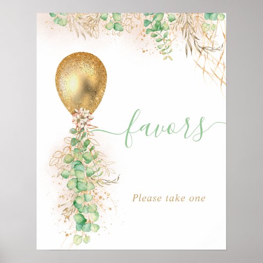Poster Eucalyptus Foliage Garland Gold Balloon Faveurs (Devant)