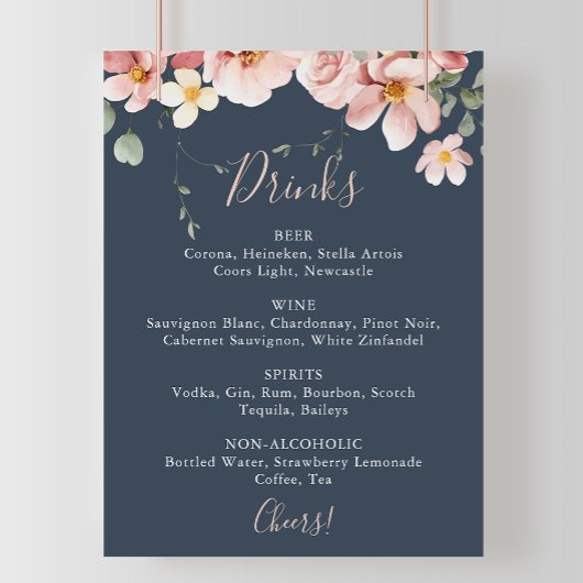 Poster Eucalyptus Garden Rose Floral Mariage Menu Boisson