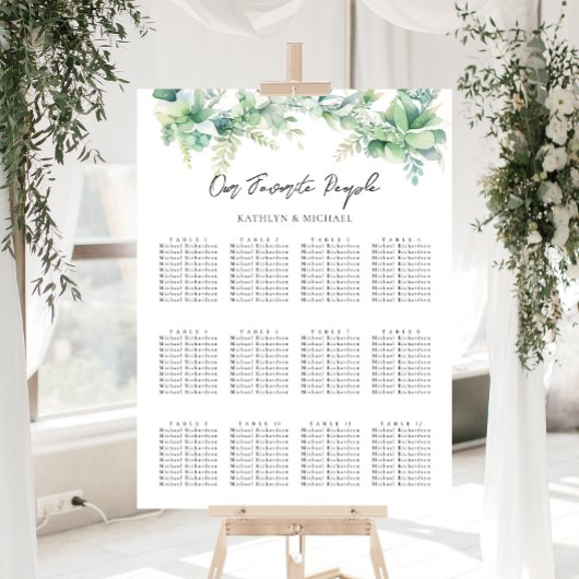 Poster Eucalyptus Garden Wedding 12 Table Seating Charts