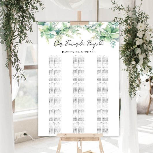 Poster Eucalyptus Garden Wedding 18 Table Seating Charts