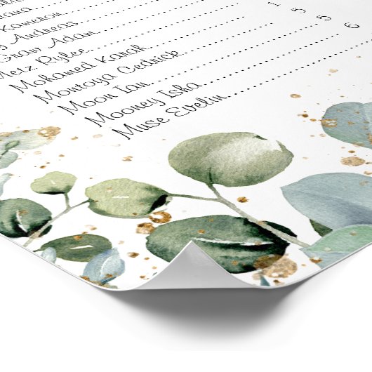 Poster Eucalyptus Gold Parties scintillant - Green Mariag (Coin)