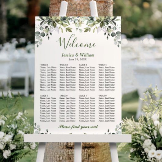 Poster Eucalyptus Green 8 Tables Mariage SEATING GRAPHIQU
