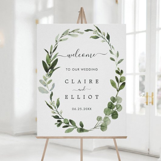 Poster Eucalyptus Green Foliing Wreath Mariage Bienvenue
