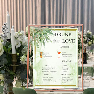 Poster Eucalyptus Green Gold Foliage Mariage Bar Menu
