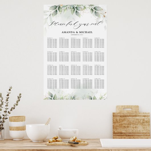 Poster Eucalyptus Greenery Gum Botanical Seating chart (Cuisine)