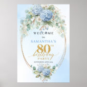 Poster Eucalyptus & Hydrangeas bleus pour un 80e annivers (Devant)
