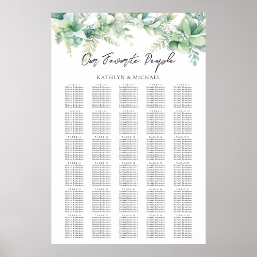 Poster Eucalyptus Jardin Mariage 30 Table Seating Charts (Devant)