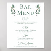 Poster Eucalyptus Leaf Simple Botanique Mariage Bar Menu (Devant)
