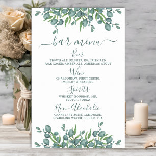 Poster Eucalyptus Mariage Bar Menu boisson personnalisée