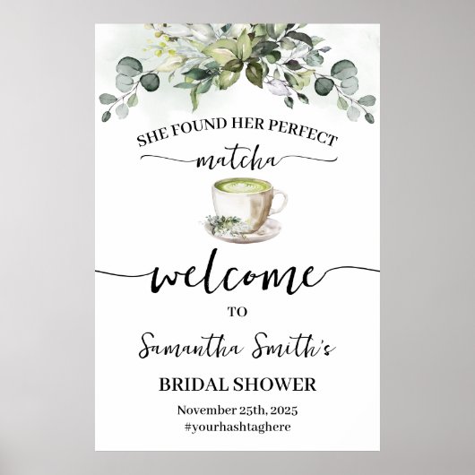 Poster Eucalyptus Matcha Welcome Tea Bridal Shower Sign (Devant)