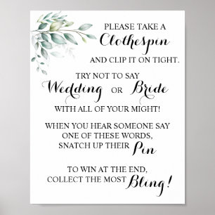 Poster Eucalyptus Mettez une pince à linge Signe de jeu d