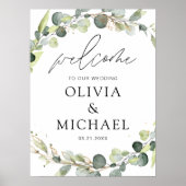 Poster Eucalyptus Moderne Script Mariage Accueil Élégant (Devant)