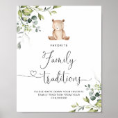Poster Eucalyptus ours traditions familiales baby shower (Devant)