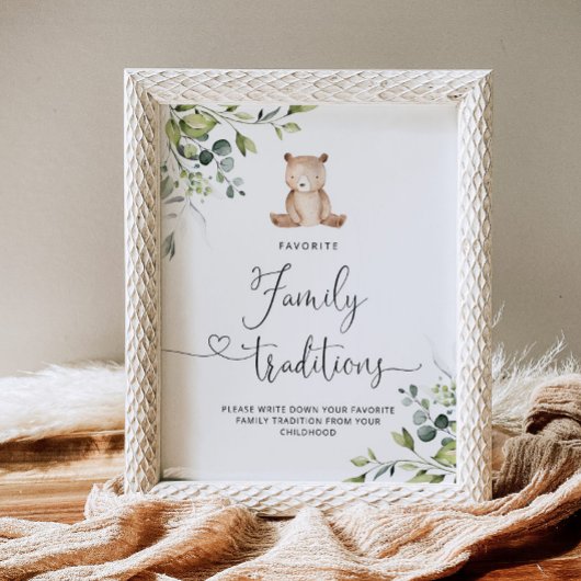 Poster Eucalyptus ours traditions familiales baby shower