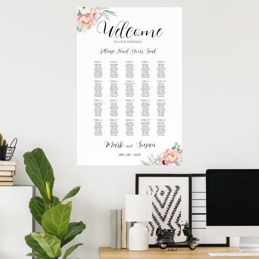 Poster Eucalyptus Peonies Mariage Welcome Chart (Bureau à domicile)