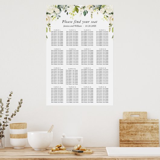 Poster Eucalyptus & Rose 16 Tables Mariage CHART DE SIÈGE (Cuisine)