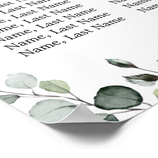 Poster Eucalyptus & Rose 8 Tables Mariage CHART DE SIÈGE (Coin)