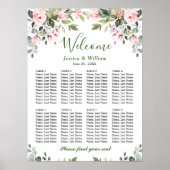 Poster Eucalyptus & Rose 8 Tables Mariage CHART DE SIÈGE (Devant)