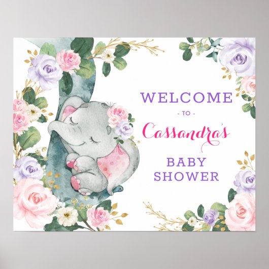 Poster Eucalyptus rose violet floral Bienvenue (Devant)