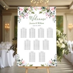 Poster Eucalyptus & Roses 9 Tables Mariage PLAN DE TABLE