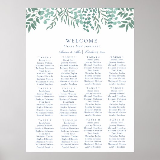 Poster Eucalyptus Rustic Greenery Mariage Carte de siège (Devant)