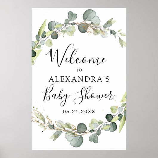 Poster Eucalyptus Sage Green Floral Baby Shower (Devant)