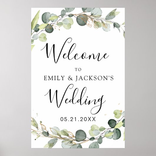 Poster Eucalyptus Sage Green Wedding Welcome Sign (Devant)