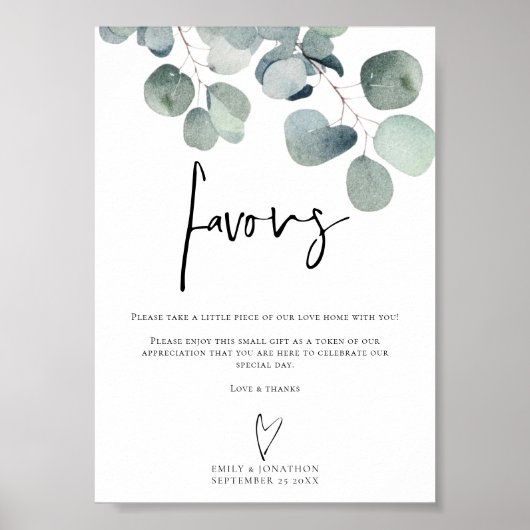 Poster Eucalyptus Script Favorisant Signal Mariage imprim (Devant)