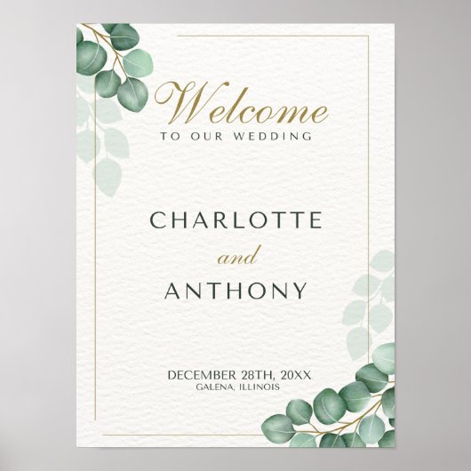 Poster Eucalyptus signe de bienvenue mariage (Devant)